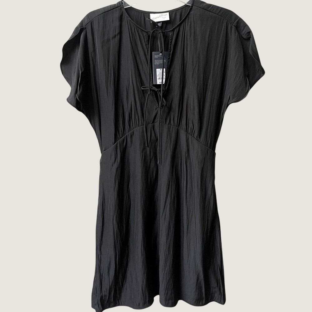 Universal Thread Tie Front Flutter Short Sleeve Mini Dress Womens Medium Black